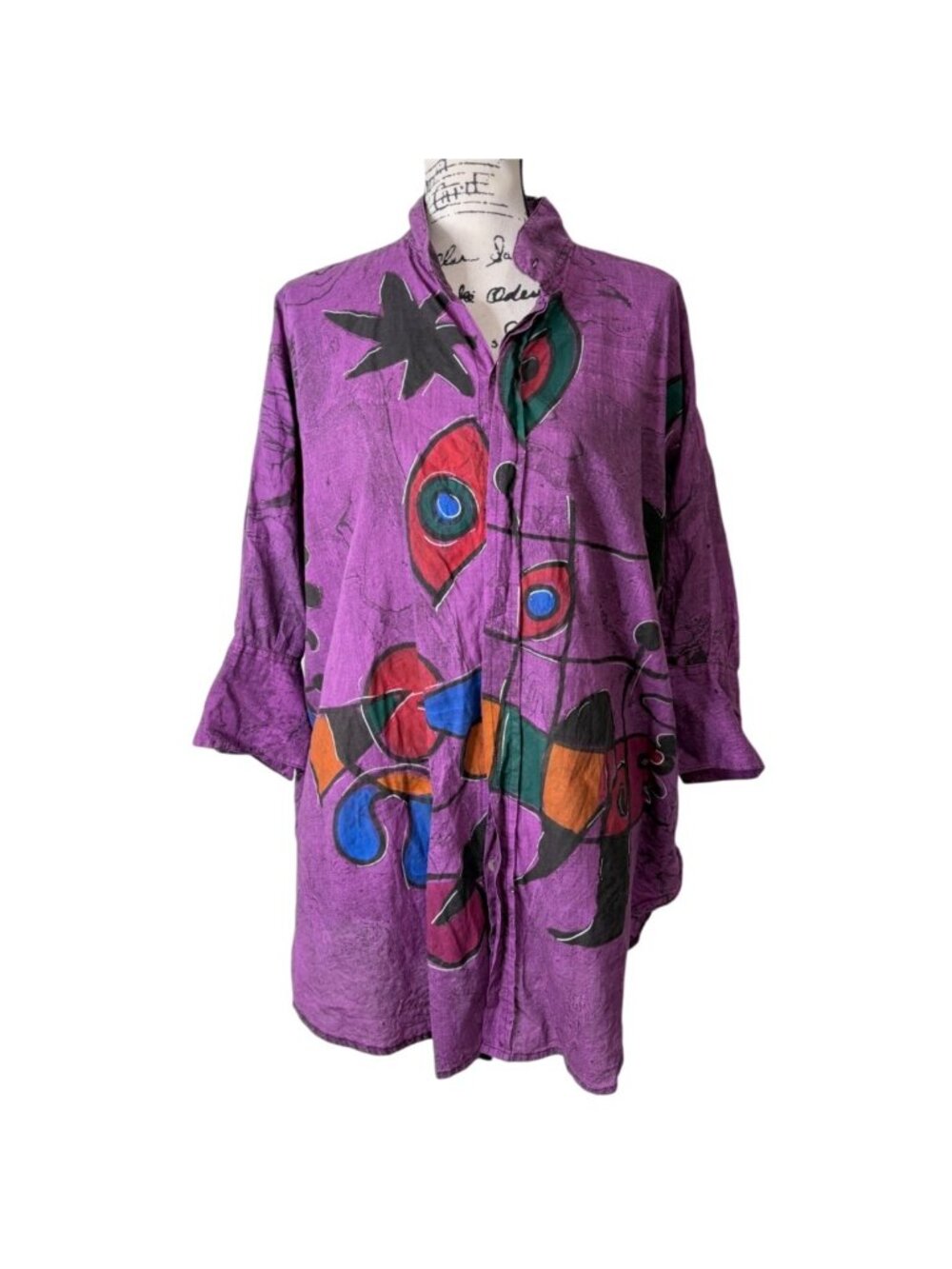Dilemma New York Womens Abstract Top Purple Button-Up Shirt Organic Cotton Artsy